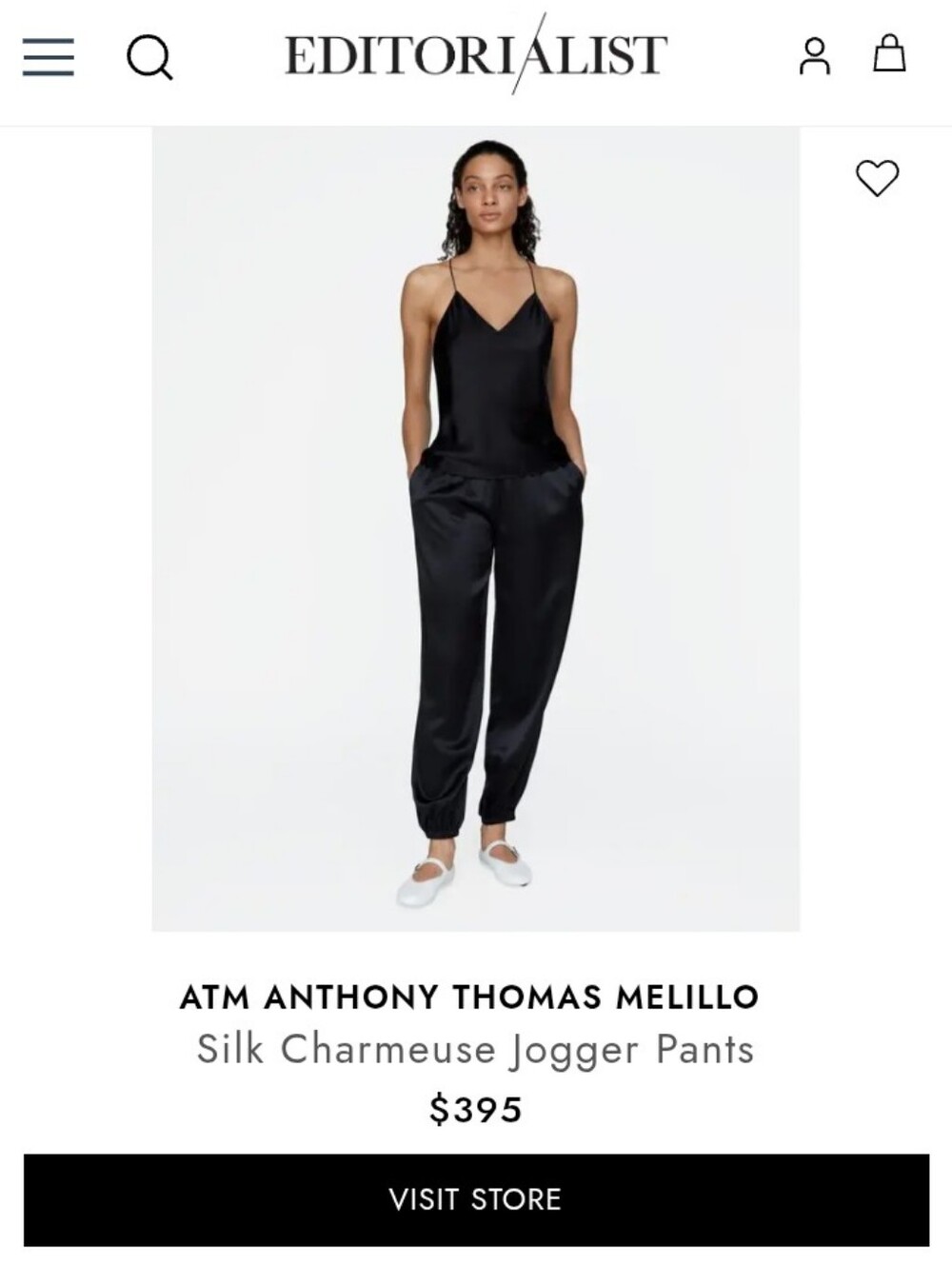EUC: ATM; ANTHONY THOMAS MELLILO, 100% SILK CHARMEUSE JOGGER PANT, BLACK/SMALL.